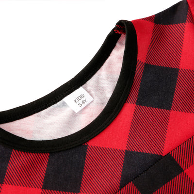 Baby in a red and black buffalo plaid long-sleeve pajama romper, viewed from the back with arms raised. - Image 11