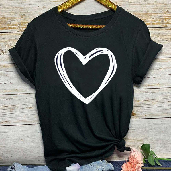 Camiseta Mujer Estampado Corazón Manga Corta Suelta Casual Verano