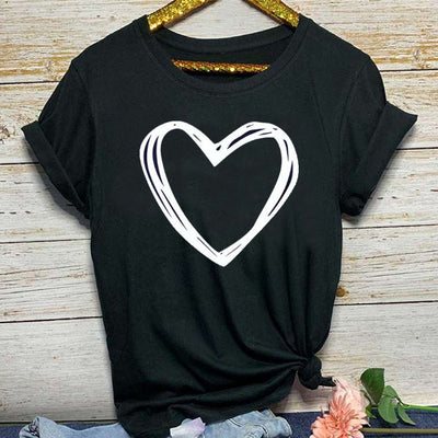 Camiseta Mujer Estampado Corazón Manga Corta Suelta Casual Verano