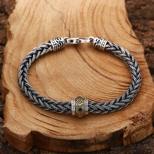 Pulsera de Plata 925 Tejida a Mano Estilo Retro - Image 2