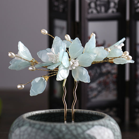 Peineta y Adorno para Cabello Estilo Hanfu con Flores de Hada - Image 7