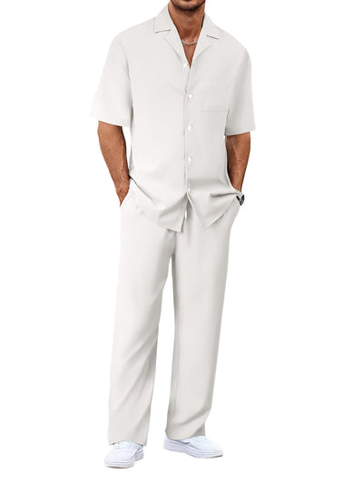 Conjunto de Traje Casual para Hombre: Camisa de Solapa con Botones y Pantalón Recto - Image 17