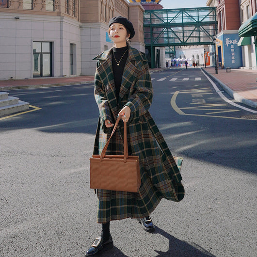 Abrigo Largo de Cuadros para Mujer - Elegancia Otoño e Invierno