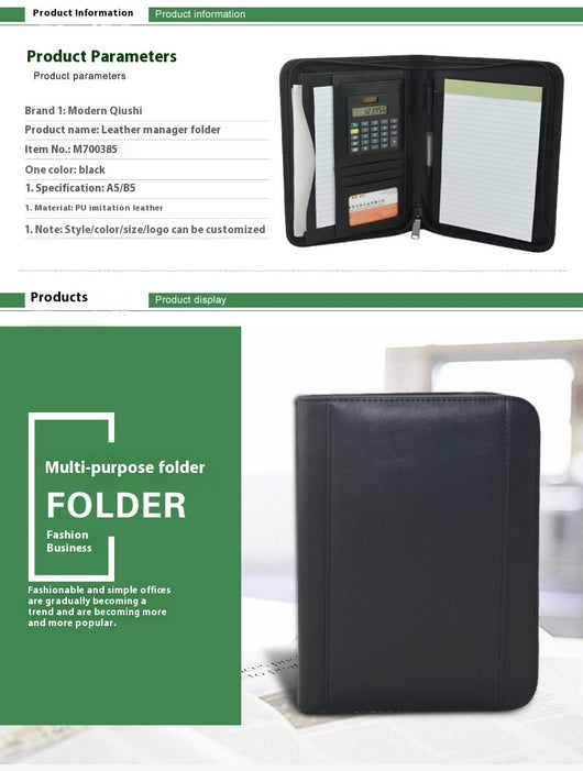 Carpeta A5 Multifuncional con Bolsa PU y Compartimento para Computadora - Image 10