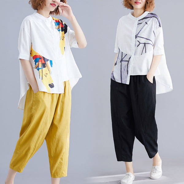 Conjunto de Lino Mujer Talla Grande: Blusa Chiffon y Pantalón Ancho Casual
