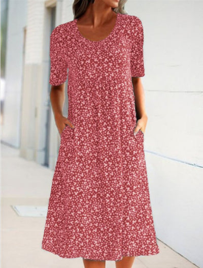 Vestido Midi Floral Escote Redondo Manga Corta - Image 8