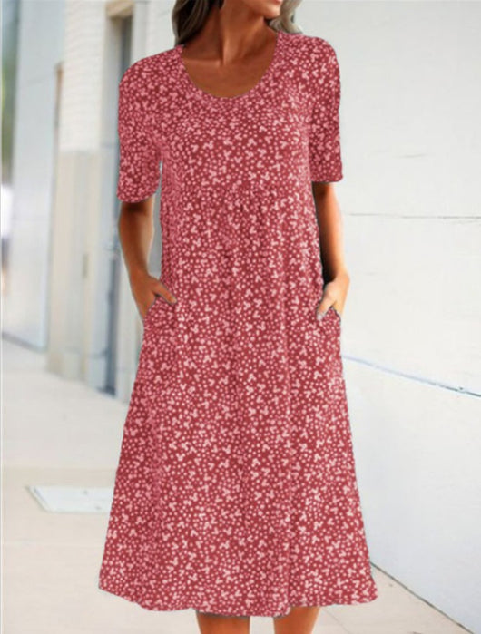 Vestido Midi Floral Escote Redondo Manga Corta - Image 8