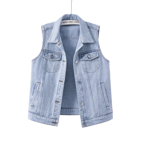 Colete Jeans Feminino Solto Sem Mangas - Estilo Casual e Versátil