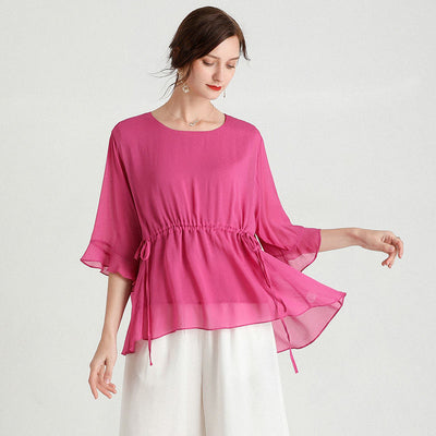 Blusa de Seda Elegante Manga Corta Talla Grande Efecto Reductor - Image 6