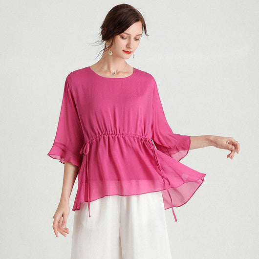 Blusa de Seda Elegante Manga Corta Talla Grande Efecto Reductor - Image 6