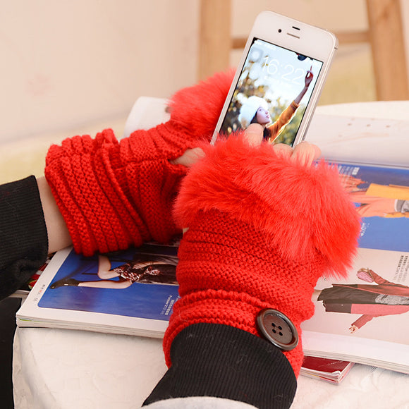 Guantes Tejidos Cálidos de Botones con Dedos Abiertos para Mujer