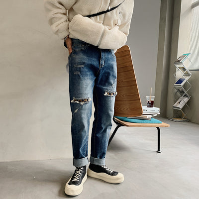 Jeans Slim Fit Hombre con Parches Retro - Estilo Juvenil Recto - Image 5