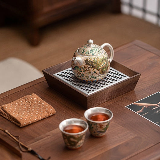 Juego de Té Kung Fu Dragón Fénix Dorado con Esmalte Auspicioso - Image 3