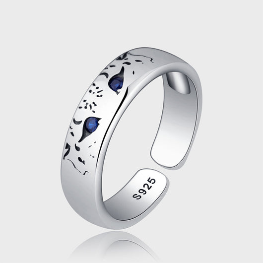 Anillo de Plata 925 Pareja de Leopardos de Nieve con Ojos Azules Vintage - Image 8