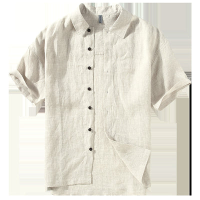 Camisa de Lino Cuadriculada Tejida para Hombre - Manga Corta - Image 4