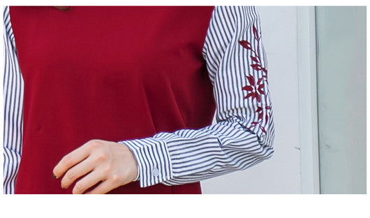 Family of four in matching maroon and striped outfits, including father, mother, son, and daughter. - Image 8