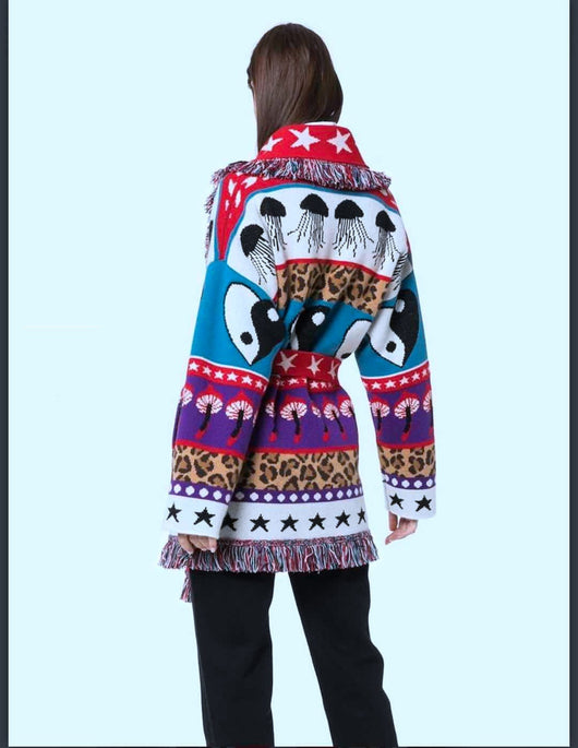 Cardigan de Cachemira Jacquard con Estrellas - Abrigo Slim Europeo Midi - Image 3