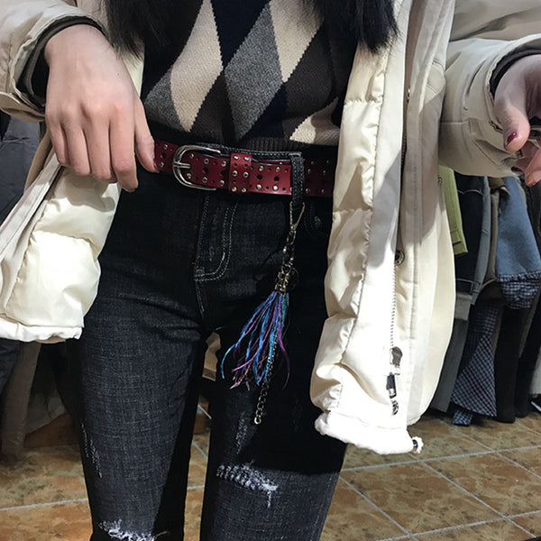 Cinturón de Cuero Genuino para Mujer con Remaches Punk - Estilo Europeo y Americano