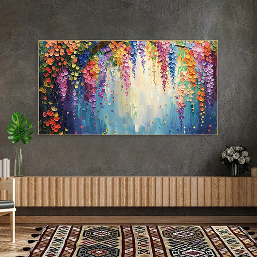 Cuadro de Flores Abstracto Moderno - Óleo Artesanal con Textura 3D para Sala de Estar - Image 5