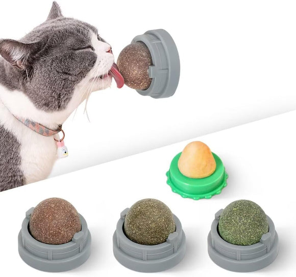 Juguetes de Catnip para Gatos - Set 4 Bolas Energéticas con Silvervine y Limpieza Dental