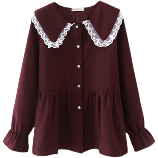 Blusa Casual de Cuello Babero Rejuvenecedora de Manga Larga Suelta - Image 6