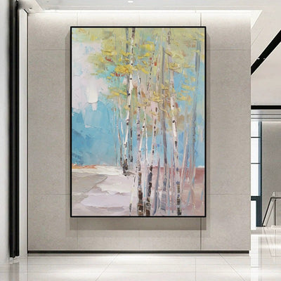 Cuadro Óleo Bosque de Abedules - Pintura Abstracta Moderna para Sala de Estar - Image 4