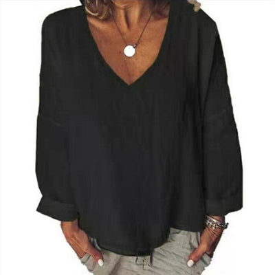 Camiseta Manga Larga Cuello V Colores Sólidos - Image 8