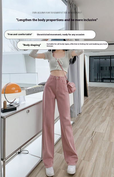 Pantalón Denim Rosa Palo Talle Alto Efecto Esbeltecedor Pierna Ancha Recta - Image 17