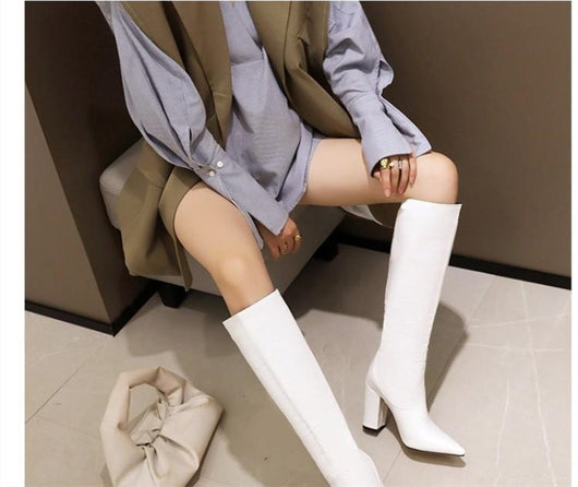 Botas Altas de Tacón Grueso Punta Afilada con Estampado de Serpiente para Mujer - Image 3