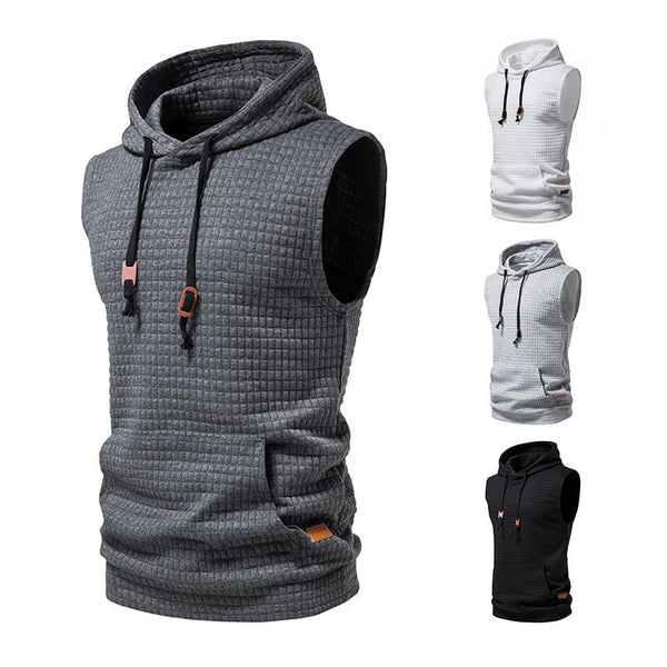 Sudadera sin Mangas Jacquard Tejida de Color Sólido para Hombre