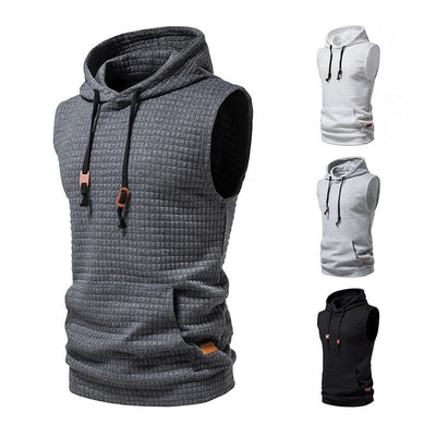 Sudadera sin Mangas Jacquard Tejida de Color Sólido para Hombre