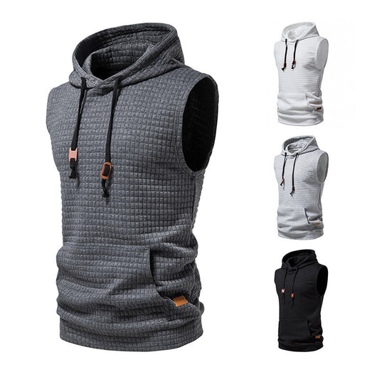 Sudadera sin Mangas Jacquard Tejida de Color Sólido para Hombre