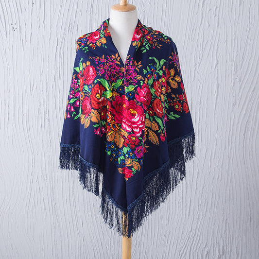 Rebozo Étnico Estampado con Flecos - Bufanda Grande Cuadrada Cálida - Image 2