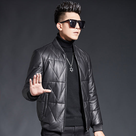 Chaqueta de Cuero con Plumón para Hombre - Estilo Juvenil