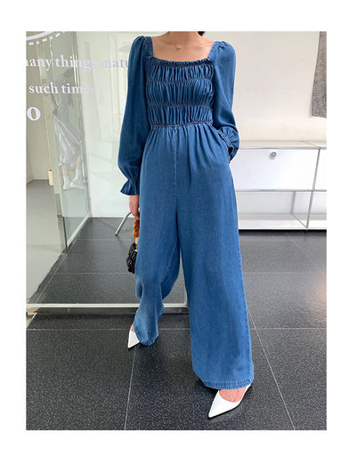 Jumpsuit de Mezclilla con Cuello Cuadrado y Detalle Fruncido para Mujer - Image 5