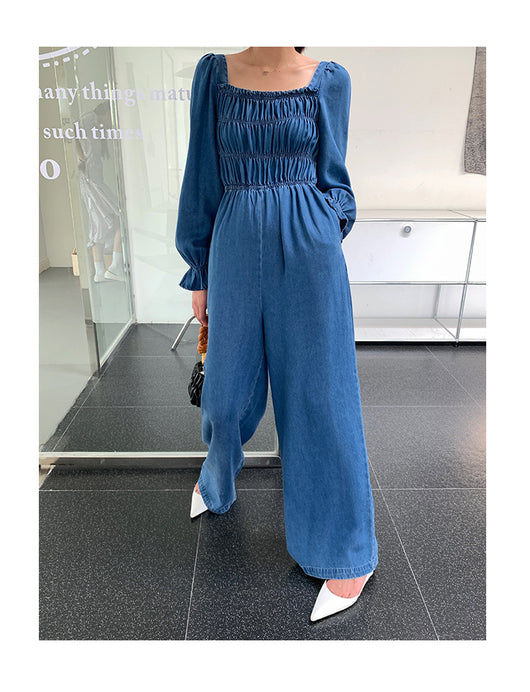 Jumpsuit de Mezclilla con Cuello Cuadrado y Detalle Fruncido para Mujer - Image 5