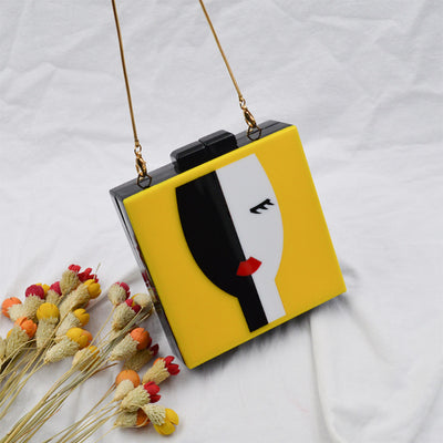 Bolso de Cena Acrílico Azul con Diseño de Rostro Femenino Cuadrado - Image 2