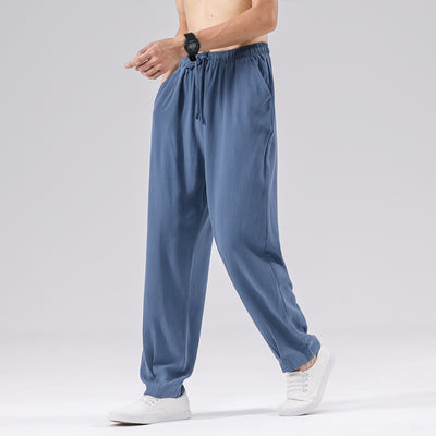 Pantalones Casuales Hombre Algodón y Lino Corte Recto Suelto - Image 8