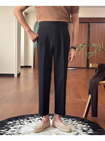 Pantalones Casuales Retro de Cintura Alta Corte Recto para Hombre - Image 8