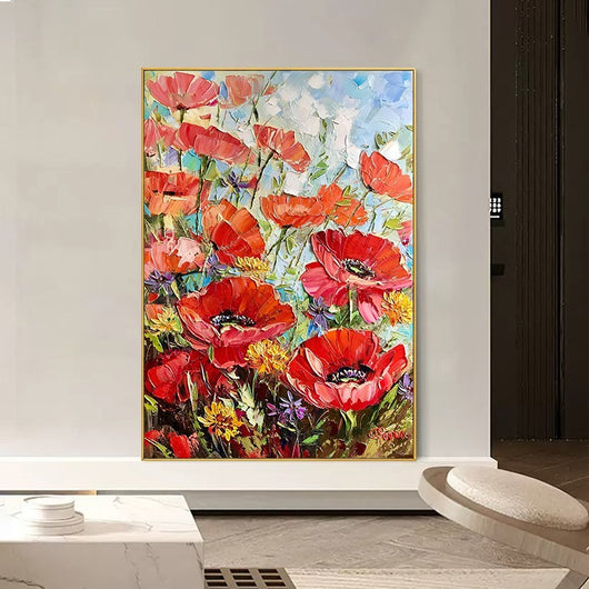 Cuadro Óleo Artesanal Flores Rojas - Pintura Moderna para Sala de Estar - Image 9