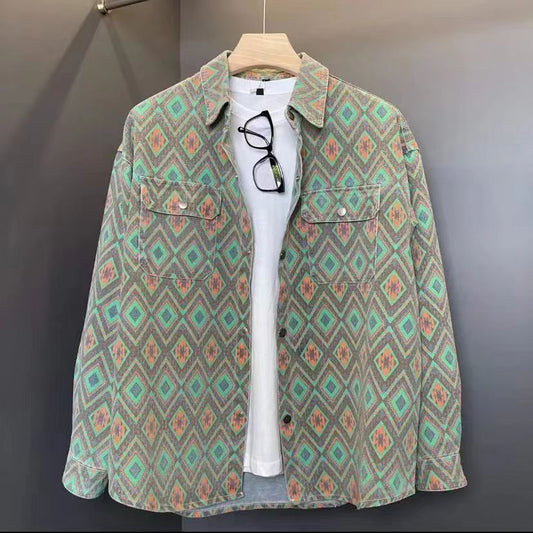 Chaqueta Vaquera Delgada Estampado Flor de Anacardo - Camisa Versátil para Hombre - Image 2