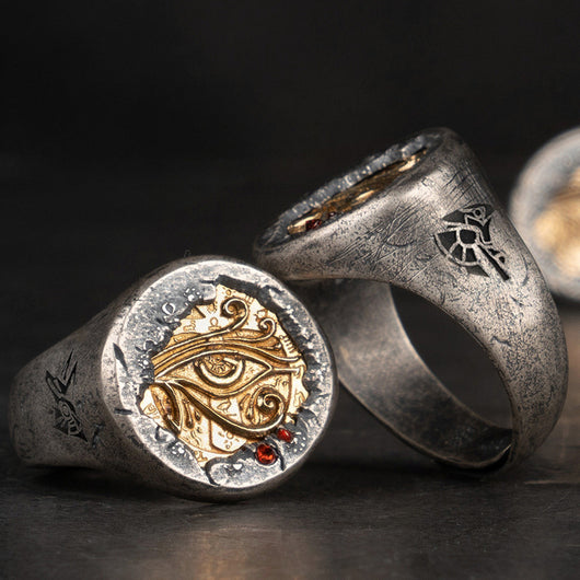 Anillo de Cobre con Incrustaciones de Plata - Ojo de Horus Faraónico - Image 4