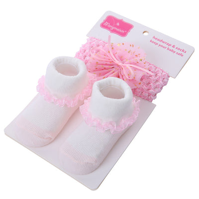 Set de Diadema y Calcetines de Encaje con Moño para Bebé - Image 8