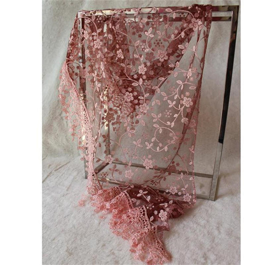 Pañuelo de Seda con Encaje Hueco y Rosa Quemada Triángulo - Image 8