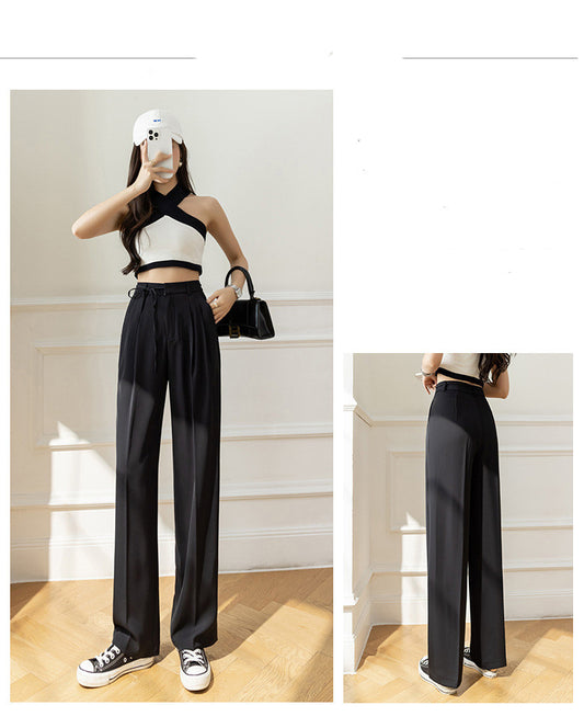 Pantalón Ancho de Cintura Alta con Drapeado Elegante