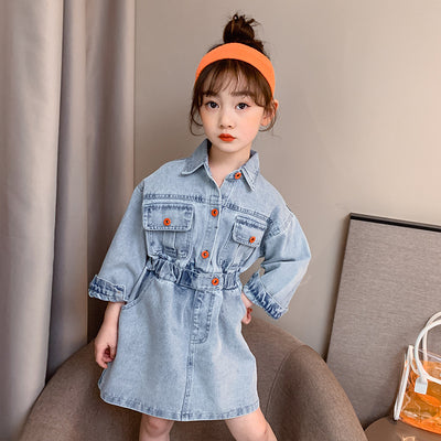 Vestido Denim Estilo Coreano con Detalles Militares para Niña - Image 8
