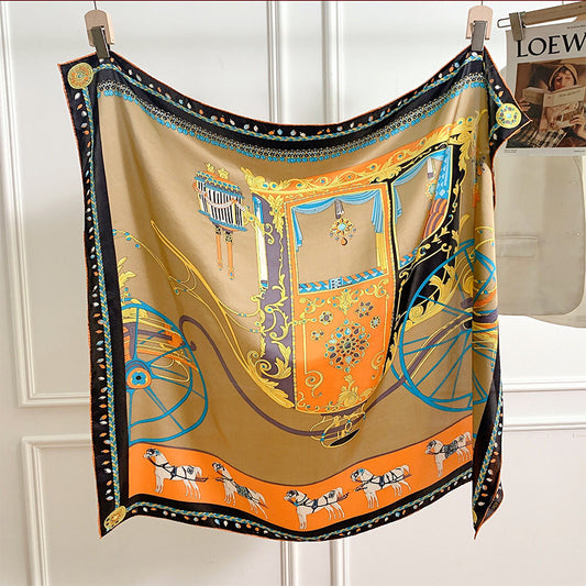 Pañuelo de Seda Estampado Naranja Clásico Grande