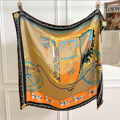 Pañuelo de Seda Estampado Naranja Clásico Grande