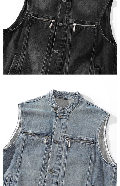 Chaleco Denim Lavado para Hombre con Cuello de Pie - Image 14