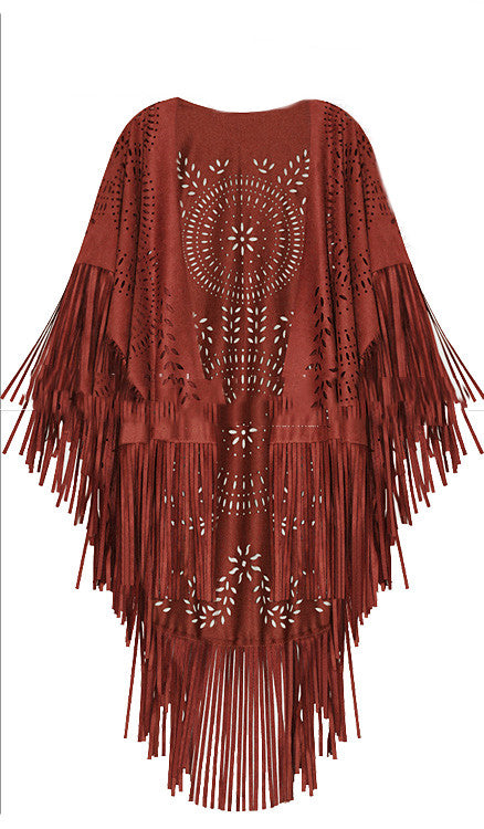 Chaqueta Corta de Gamuza con Flecos Calados para Mujer - Image 6